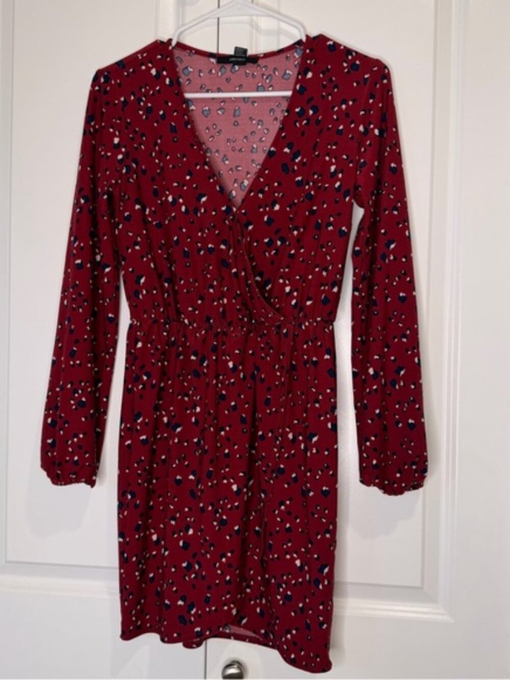 Forever 21 Red and Black Patterned Long Sleeve Dress